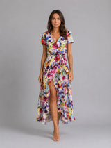 Women's Floral Wrap Midi Dress – Tie Waist Summer Style