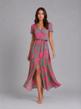Women's Floral Wrap Midi Dress – Tie Waist Summer Style