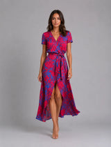 Women's Floral Wrap Midi Dress – Tie Waist Summer Style