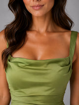Women’s Satin Feel Ruched Waist Maxi Dress – Sculpted Fit