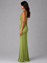 Women’s Satin Feel Ruched Waist Maxi Dress – Sculpted Fit