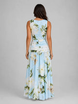 Women's Sleeveless Floral Maxi Dress – Boat Neck & Defined Waist