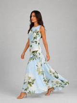 Women's Sleeveless Floral Maxi Dress – Boat Neck & Defined Waist