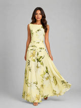 Women's Sleeveless Floral Maxi Dress – Boat Neck & Defined Waist