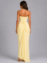 Women’s Strapless Draped Maxi Dress – Wedding Guest Gown
