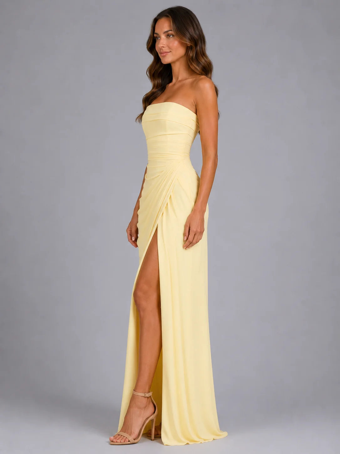Women’s Strapless Draped Maxi Dress – Wedding Guest Gown