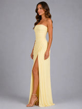 Women’s Strapless Draped Maxi Dress – Wedding Guest Gown