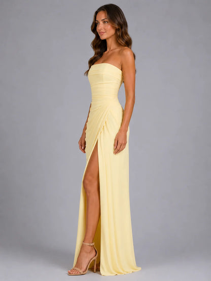 Women’s Strapless Draped Maxi Dress – Wedding Guest Gown