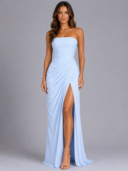 Women’s Strapless Draped Maxi Dress – Wedding Guest Gown