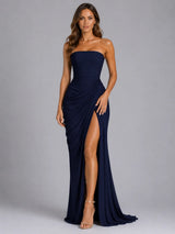 Women’s Strapless Draped Maxi Dress – Wedding Guest Gown
