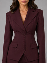 Women’s Tailored Three-Piece Suit – Cinched Waist & Wide-Leg Trousers