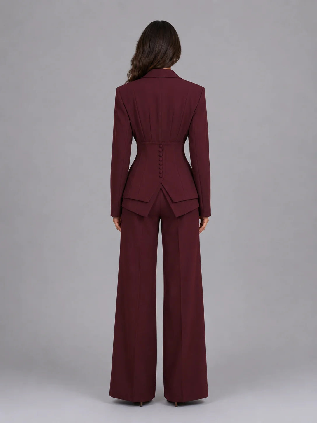 Women’s Tailored Three-Piece Suit – Cinched Waist & Wide-Leg Trousers