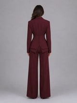 Women’s Tailored Three-Piece Suit – Cinched Waist & Wide-Leg Trousers