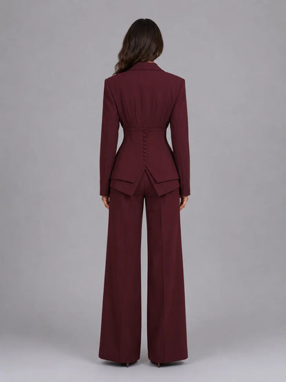 Women’s Tailored Three-Piece Suit – Cinched Waist & Wide-Leg Trousers