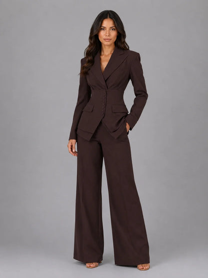 Women’s Tailored Three-Piece Suit – Cinched Waist & Wide-Leg Trousers