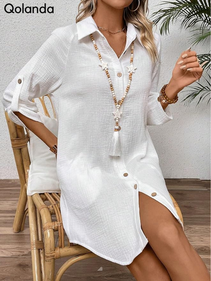 Qolanda Cotton Button-Down Shirt Dress