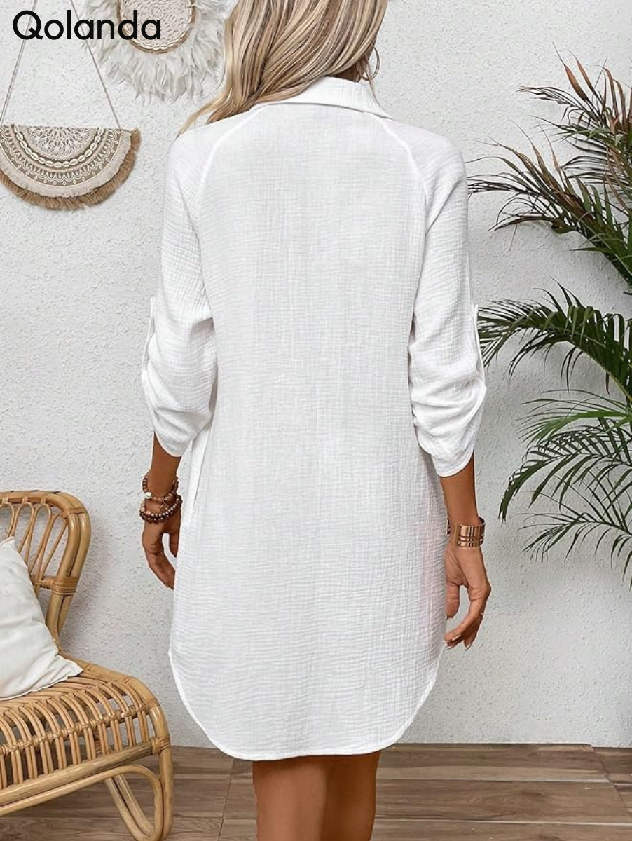 Qolanda Cotton Button-Down Shirt Dress