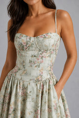 Women’s Floral Corset Midi Dress – Sweetheart Neck Wedding Guest Style
