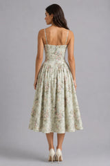 Women’s Floral Corset Midi Dress – Sweetheart Neck Wedding Guest Style