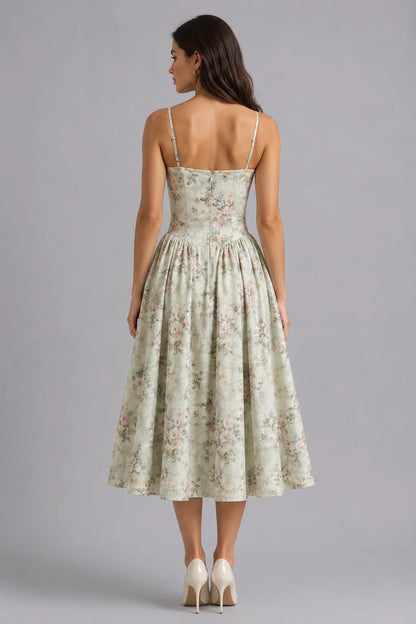 Women’s Floral Corset Midi Dress – Sweetheart Neck Wedding Guest Style