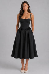 Women’s Floral Corset Midi Dress – Sweetheart Neck Wedding Guest Style