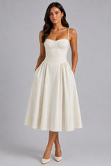 Women’s Floral Corset Midi Dress – Sweetheart Neck Wedding Guest Style