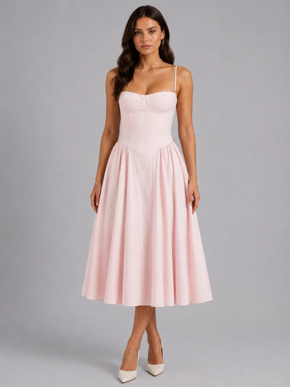 Women’s Floral Corset Midi Dress – Sweetheart Neck Wedding Guest Style